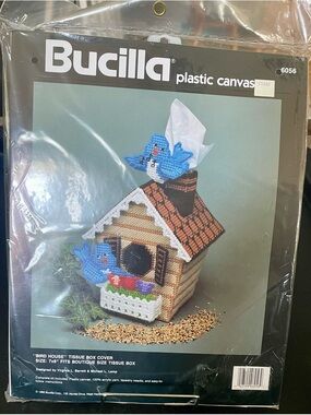 Bucilla Blue Bird House Tissue Box Cover - Plastic Canvas Birdhouse #6056